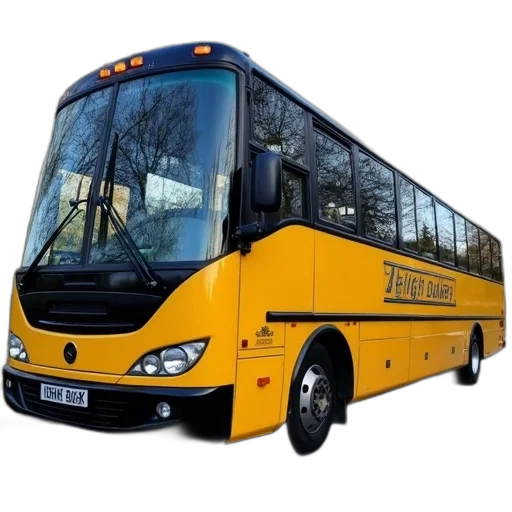 yellow, black, bus, words, high, deck, side, parked transparent PNG cut-out
