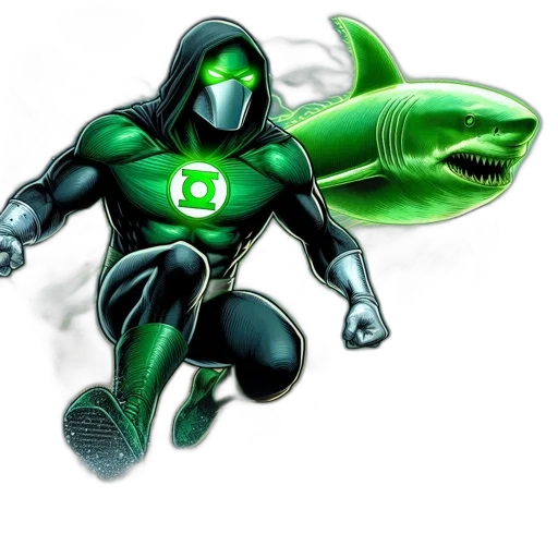 comic book art, concept art, green, green-clad, superhero, runs, through, water transparent PNG cut-out