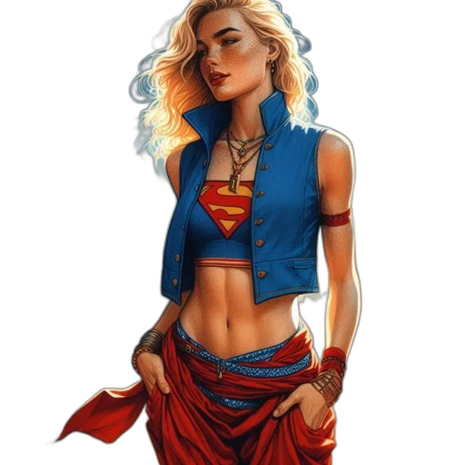 jewelry, comic book art, fantasy art, concept art, cartoon, colorful, red, blonde-haired transparent PNG cut-out