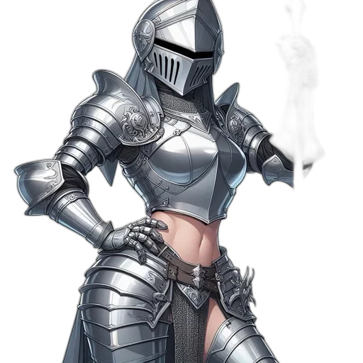 sword, robot, fantasy art, concept art, comic book art, 3d render, monochrome, female transparent PNG cut-out