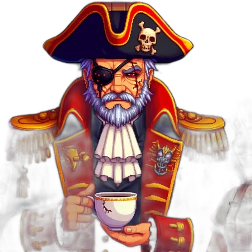 staff, concept art, fantasy art, 3d render, pixel art, stern-looking, pirate, captain transparent PNG cut-out