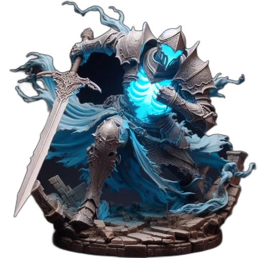 sword, staff, weapon, concept art, fantasy art, 3d render, blue, dark transparent PNG cut-out