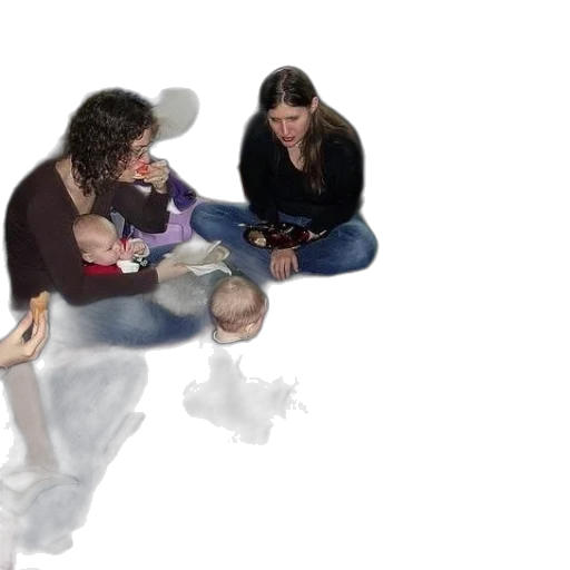 3d render, photorealistic, concept art, group, women, children, sit, floor transparent PNG cut-out
