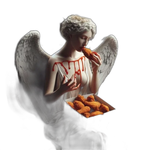 food, concept art, fantasy art, pixel art, photorealistic, fire, angelic, figure transparent PNG cut-out