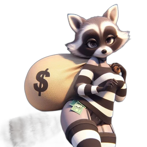 concept art, fantasy art, 3d render, watercolor, anthropomorphic, raccoon, wearing, black transparent PNG cut-out