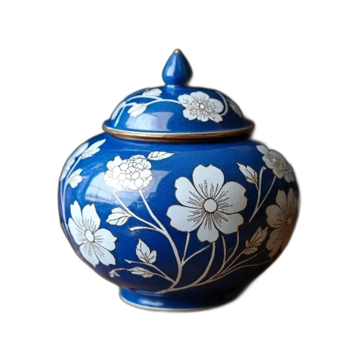 jewelry, photorealistic, 3d render, blue, ceramic, container, intricate, white transparent PNG cut-out