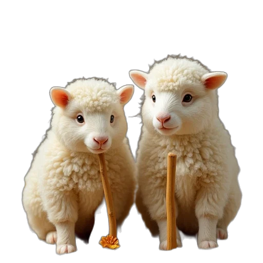 animal, food, 3d render, photorealistic, concept art, two, woolies, one transparent PNG cut-out