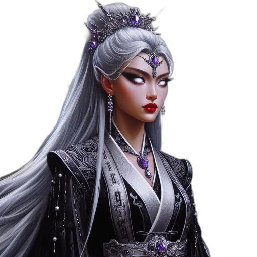fantasy art, concept art, photorealistic, 3d render, dark, elegant, woman, donning transparent PNG cut-out