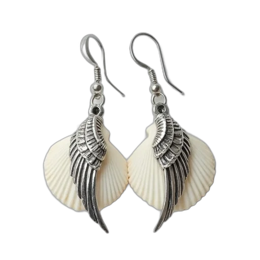 jewelry, pair, white, seashell, earrings, detailed, wing, design transparent PNG cut-out