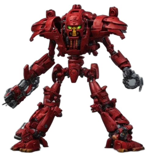 robot, weapon, concept art, 3d render, pixel art, red, imposing, anthropomorphic transparent PNG cut-out