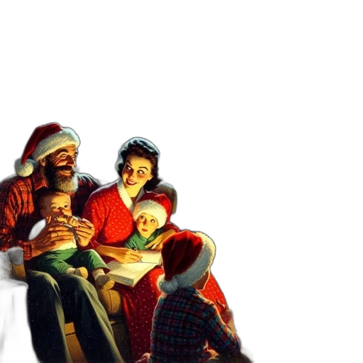 concept art, pixel art, comic book art, 3d render, snow, fire, family, festive transparent PNG cut-out