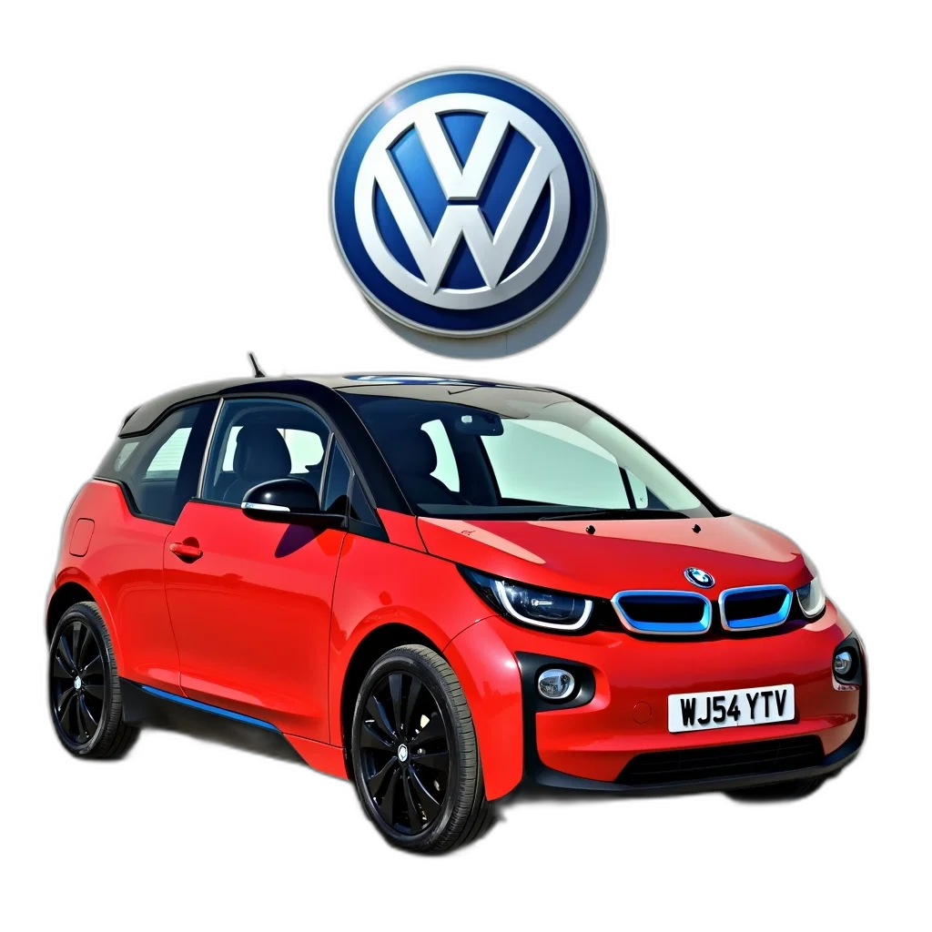 car, 3d render, red, compact, black, roof, wheels, parked transparent PNG cut-out