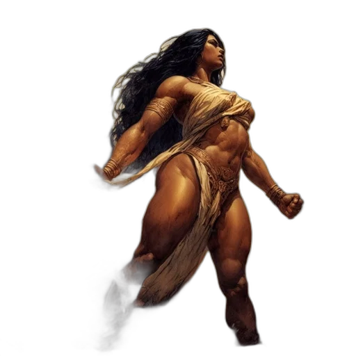 concept art, fantasy art, comic book art, photorealistic, powerful, female, figure, stands transparent PNG cut-out