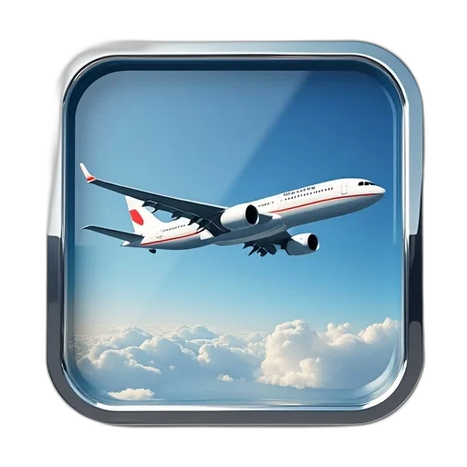 photorealistic, 3d render, airplane, icon, chrome, frame, photo transparent PNG cut-out