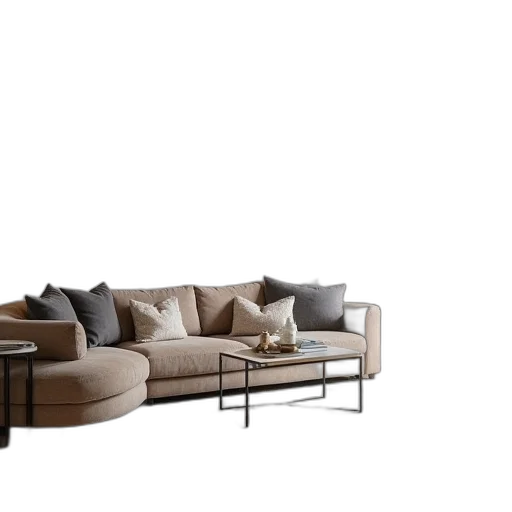 furniture, 3d render, photorealistic, concept art, earth tones, dark, monochrome, bedroom transparent PNG cut-out