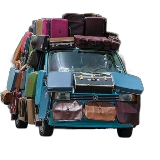 car, furniture, earth tones, colorful, blue, volkswagen, van, covered transparent PNG cut-out