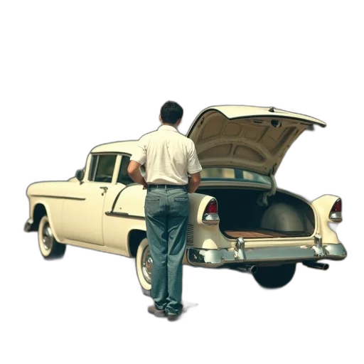 car, jacket, concept art, 3d render, photorealistic, city street, vintage, photograph transparent PNG cut-out