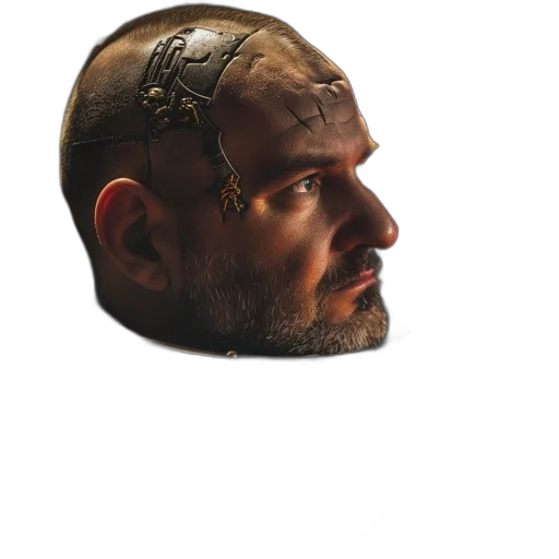 crown, face, mask, hair, photorealistic, cyberpunk, concept art, 3d render transparent PNG cut-out
