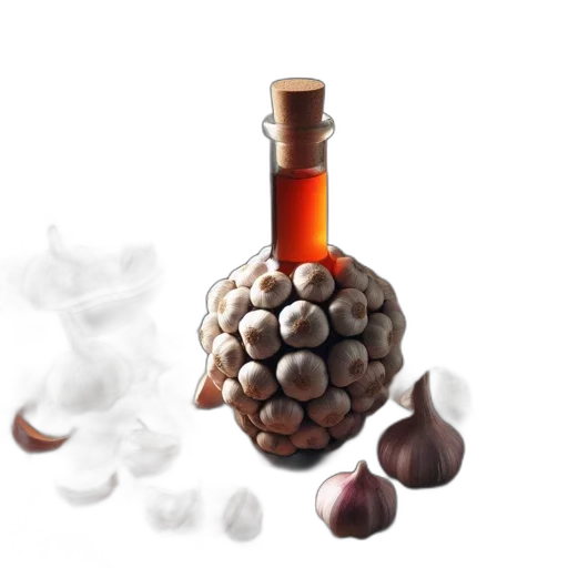 bottle, food, 3d render, photorealistic, earth tones, array, garlic, products transparent PNG cut-out