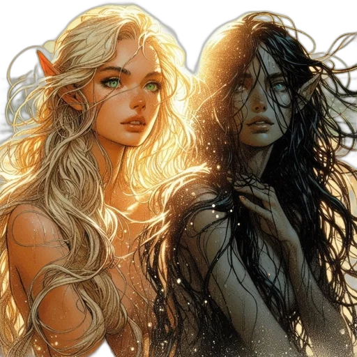 comic book art, fantasy art, concept art, photorealistic, underwater, sunset, fire, golden transparent PNG cut-out