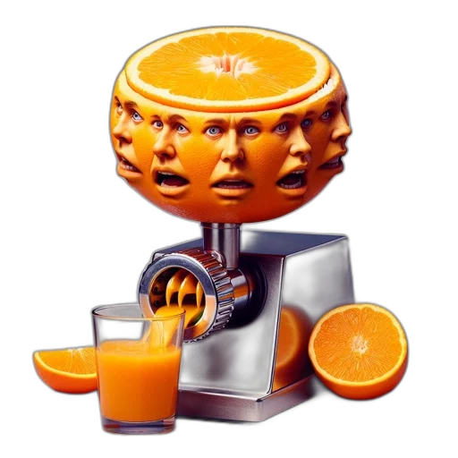 food, furniture, mask, crown, 3d render, photorealistic, orange, juicer transparent PNG cut-out