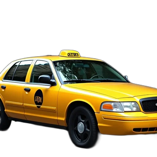 car, staff, photorealistic, 3d render, yellow, taxi, black, roof transparent PNG cut-out