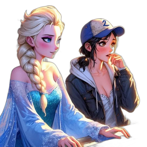 fantasy art, comic book art, pixel art, concept art, snow, fire, blue, two transparent PNG cut-out