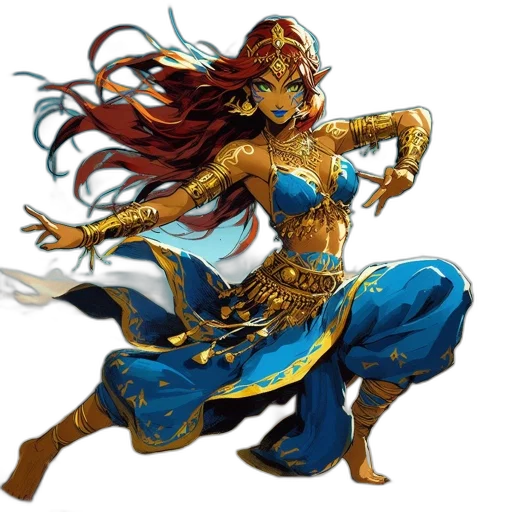 jewelry, concept art, fantasy art, comic book art, pixel art, golden, blue, woman transparent PNG cut-out