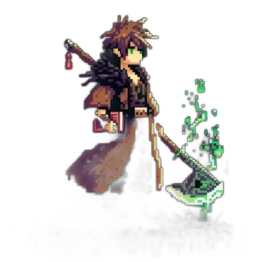 staff, weapon, sword, robot, pixel art, concept art, fantasy art, 3d render transparent PNG cut-out