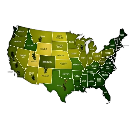 green, earth tones, golden, marijuana, distribution, map, many, states transparent PNG cut-out