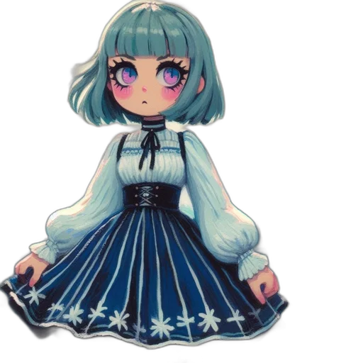 dress, staff, pixel art, 3d render, concept art, anime, monochrome, blue transparent PNG cut-out