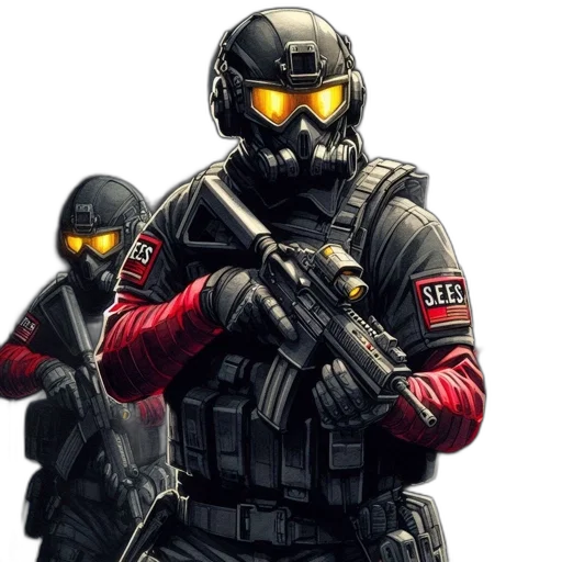 weapon, concept art, pixel art, 3d render, cyberpunk, red, group, soldiers transparent PNG cut-out