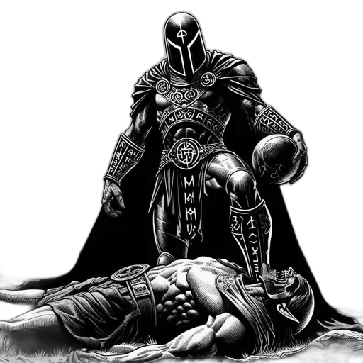 sword, weapon, comic book art, concept art, armored, warrior, stands, over transparent PNG cut-out
