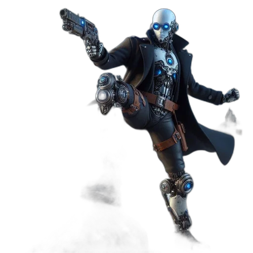 robot, jacket, concept art, cyberpunk, fantasy art, comic book art, blue, futuristic transparent PNG cut-out