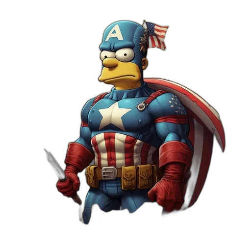 weapon, comic book art, concept art, cartoon, 3d render, homer, simpson, captain transparent PNG cut-out