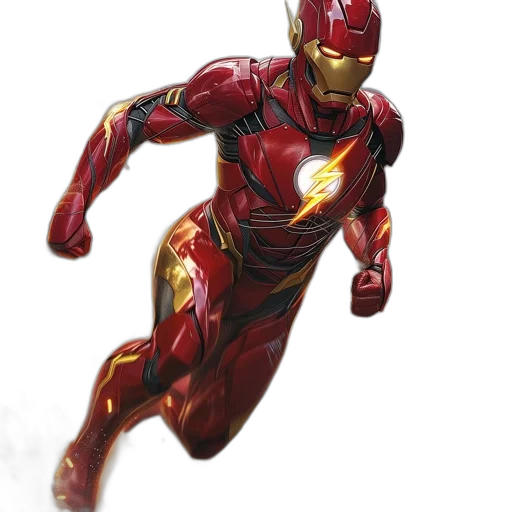 comic book art, concept art, 3d render, photorealistic, flash, iron, man, suit transparent PNG cut-out