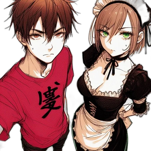 anime, cartoon, concept art, comic book art, dark, monochrome, red, two transparent PNG cut-out