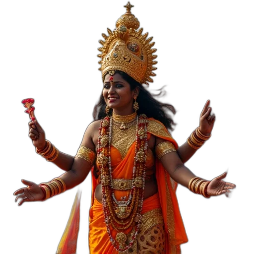 staff, jewelry, crown, concept art, 3d render, durga, procession, seen transparent PNG cut-out