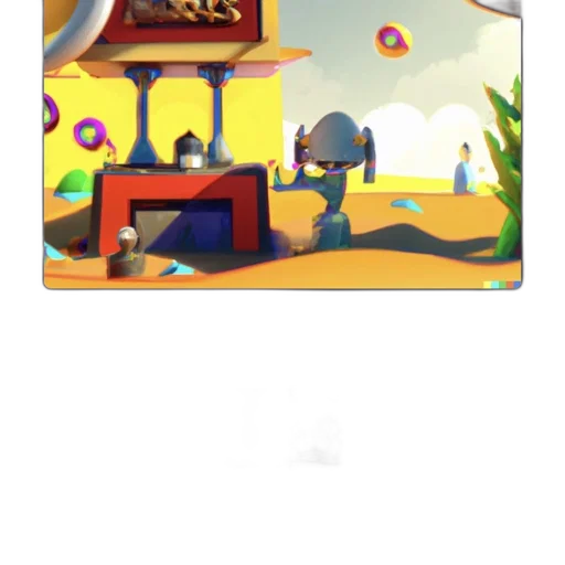 robot, furniture, staff, umbrella, concept art, 3d render, pixel art, beach transparent PNG cut-out