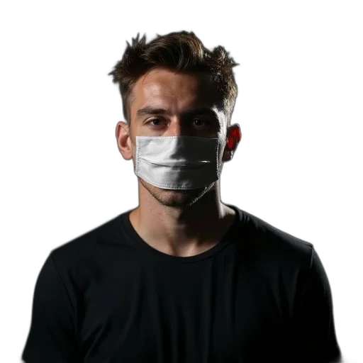 mask, face, staff, weapon, man, gag, tape, over transparent PNG cut-out