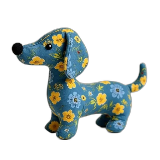 blue, yellow, floral, dachshund transparent PNG cut-out