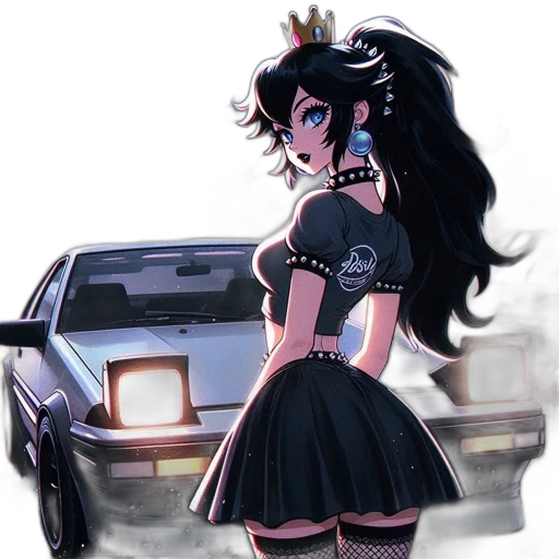car, crown, dress, concept art, anime, pixel art, vaporwave, neon lights transparent PNG cut-out