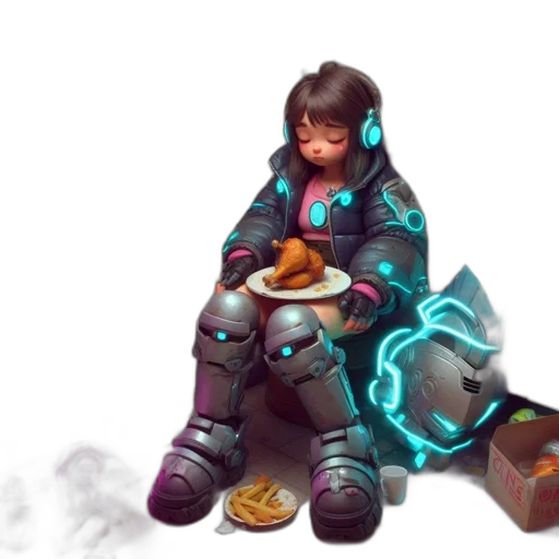 food, robot, weapon, staff, concept art, fantasy art, cyberpunk, pixel art transparent PNG cut-out