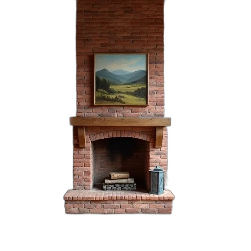 furniture, building, photorealistic, oil painting, 3d render, fire, cozy, living transparent PNG cut-out