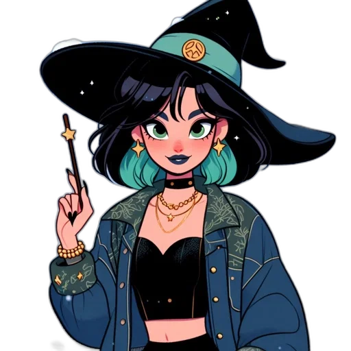 hat, jacket, staff, jewelry, cartoon, pixel art, anime, vaporwave transparent PNG cut-out