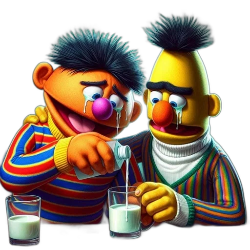 food, concept art, photorealistic, cartoon, vaporwave, two, iconic, puppets transparent PNG cut-out