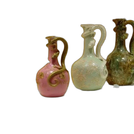 3d render, four, ornate, vases, different, colors, designs, sit transparent PNG cut-out