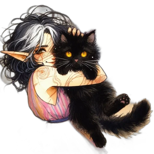fantasy art, pixel art, concept art, watercolor, animated, elf-like, character, hugs transparent PNG cut-out