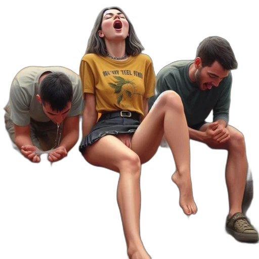 shoes, photorealistic, concept art, three, people, sit, campsite, one transparent PNG cut-out