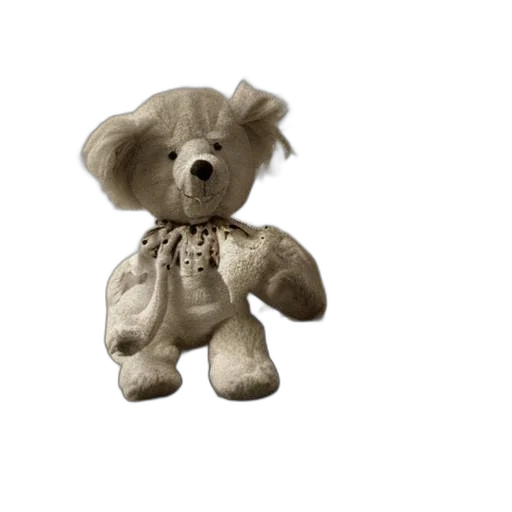 creature, 3d render, vintage, photograph, teddy, bear, polka-dotted, scarf transparent PNG cut-out